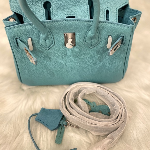 Blue Mini 20CM TOGO leather top handle Satchel bag silver Lock key - Picture 5 of 16